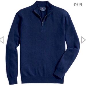 Vineyard Vines Thaxter Cashmere Blend Quarter-Zip Deep Bay Blue Size XL